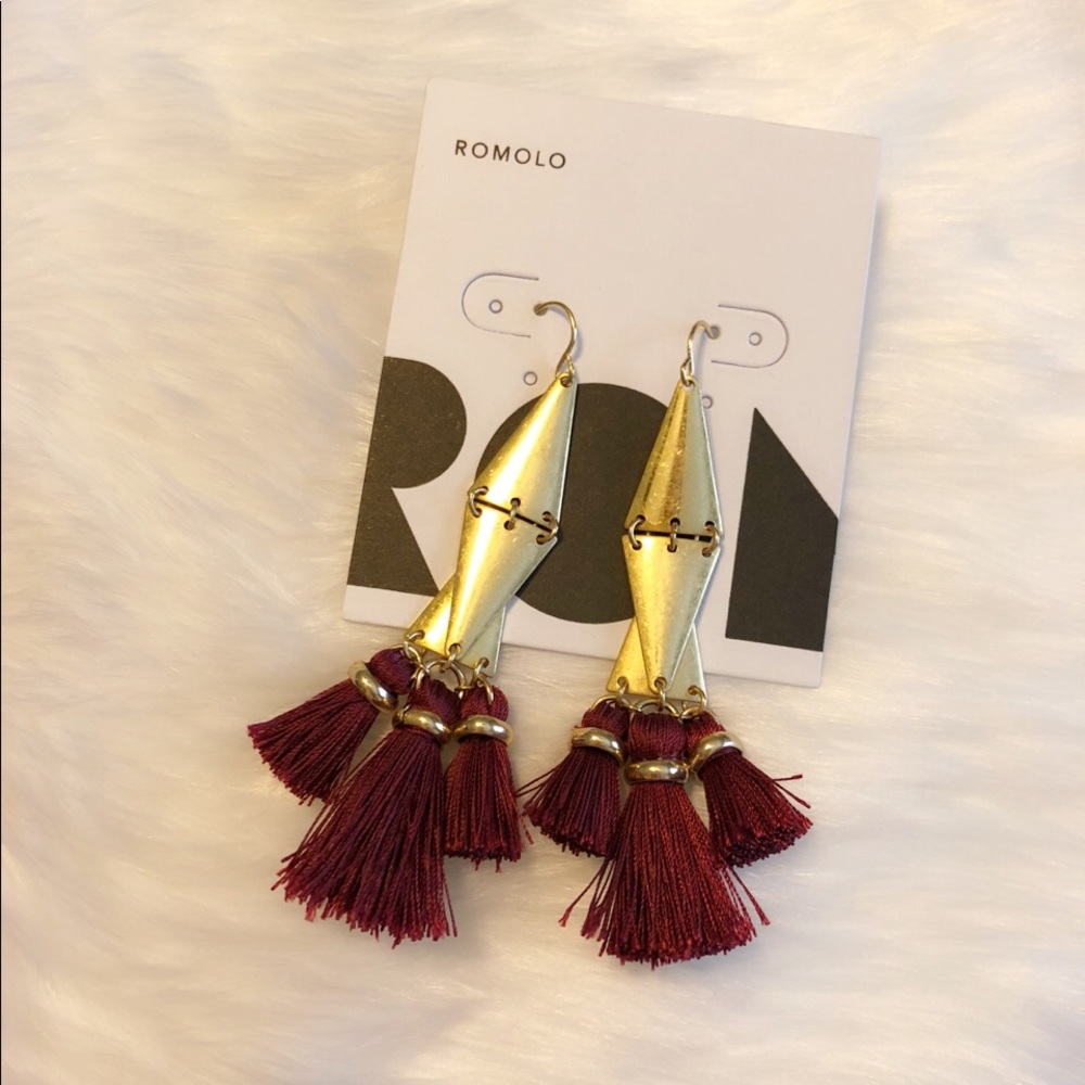 Maroon & Gold Tassel Earrings • Brand new!!